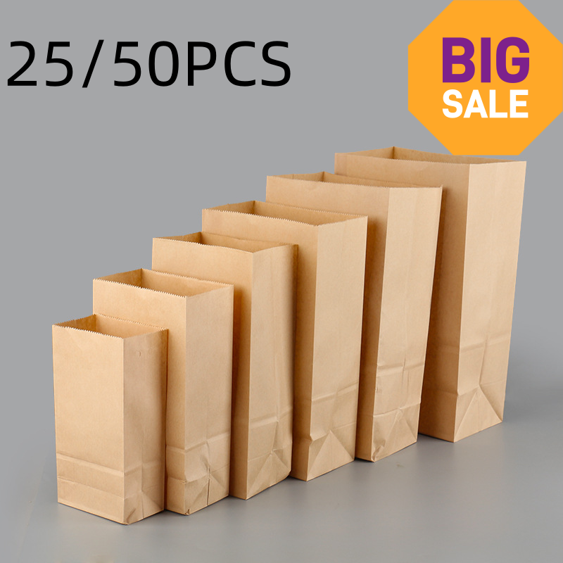 Food Storage In Plants - 25/50pcs Brown Kraft Paper Bags Exquisite