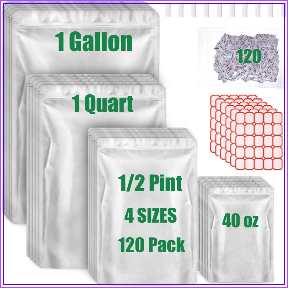 Food Storage Oxygen Absorbers - 120 Mylar Bags for Food Storage