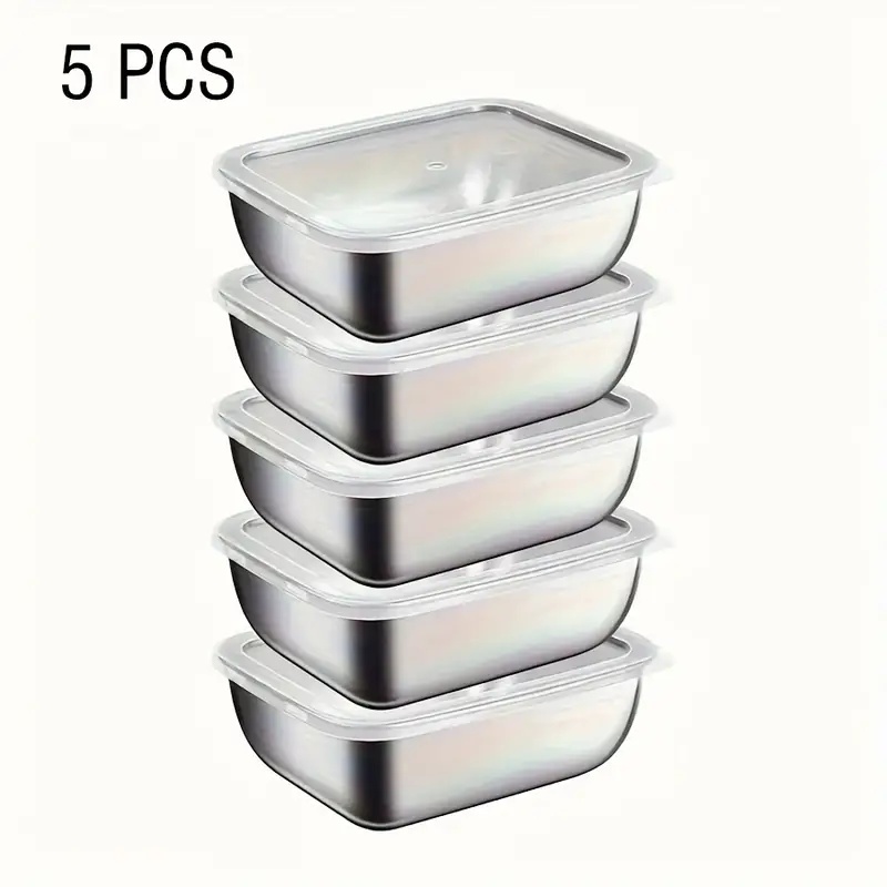 Food Storage Stackable Containers - 5-Piece Stainless Steel Food Storage Containers,