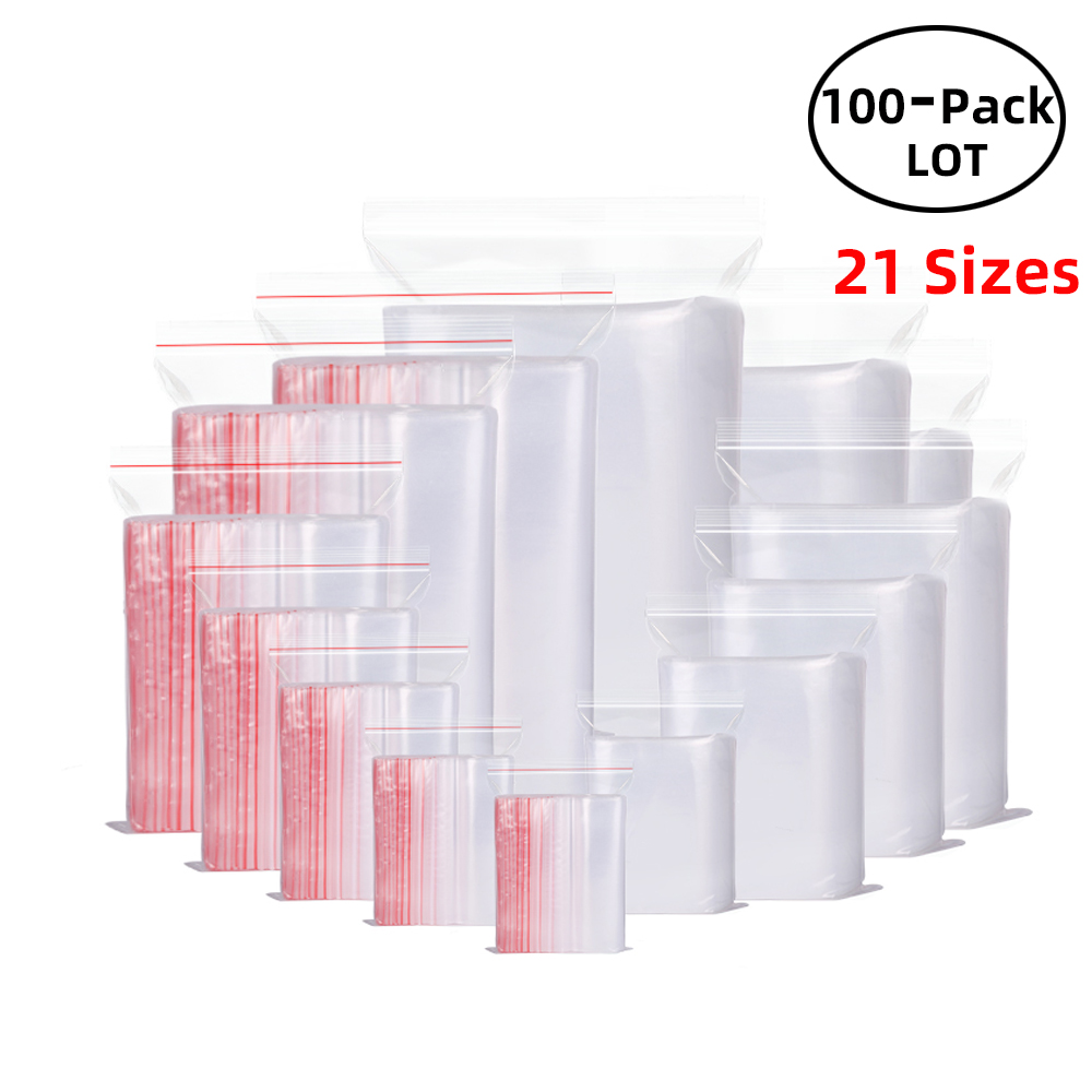 Food Storage Ziploc Bags - 100PCS/Pack Resealable Zip Lock Bags Self
