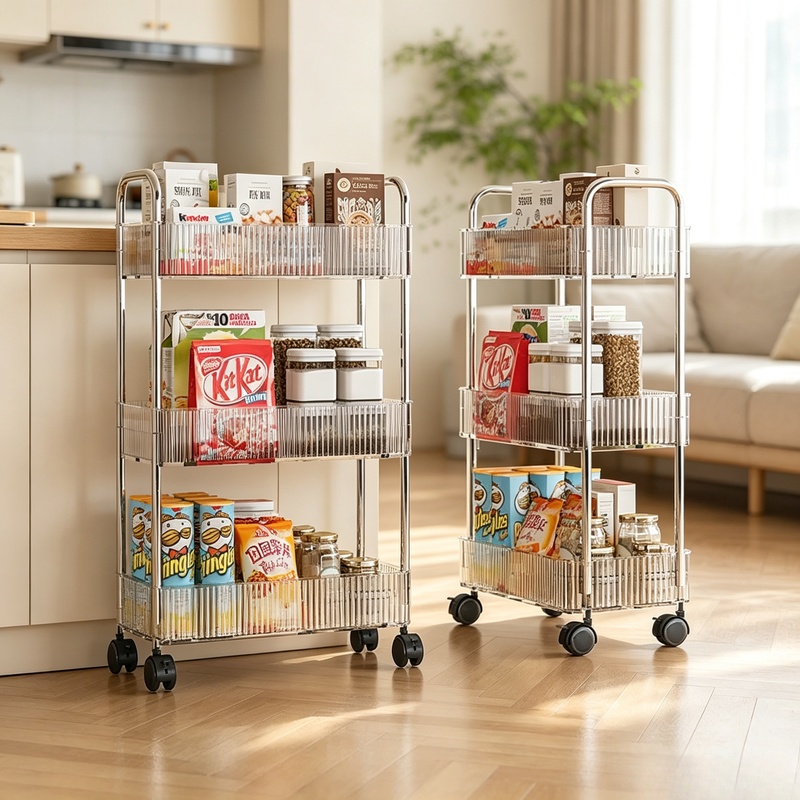 Food Storage Rack For Kitchen - Multi-layer Rolling Cart with Movable Wheels,