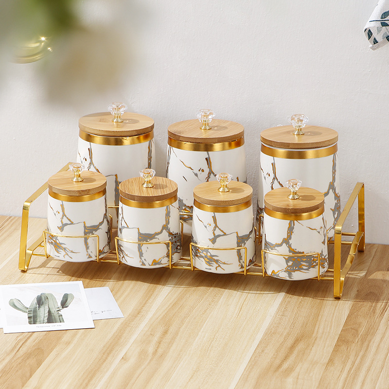 Food Storage Rack For Kitchen - Kitchen Supplies Golden Marble Texture Airtight