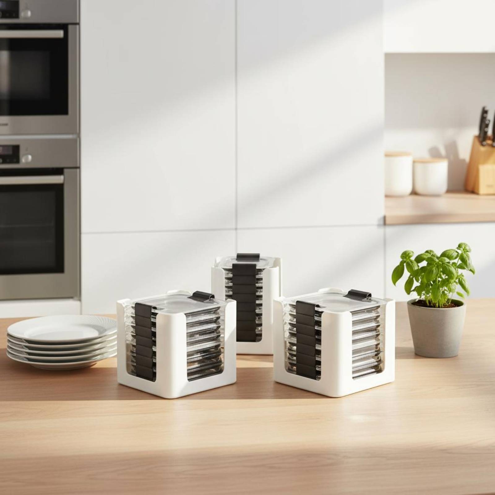 Food Storage Rack For Kitchen - 3 Pieces Lid Storage Rack Rectangular