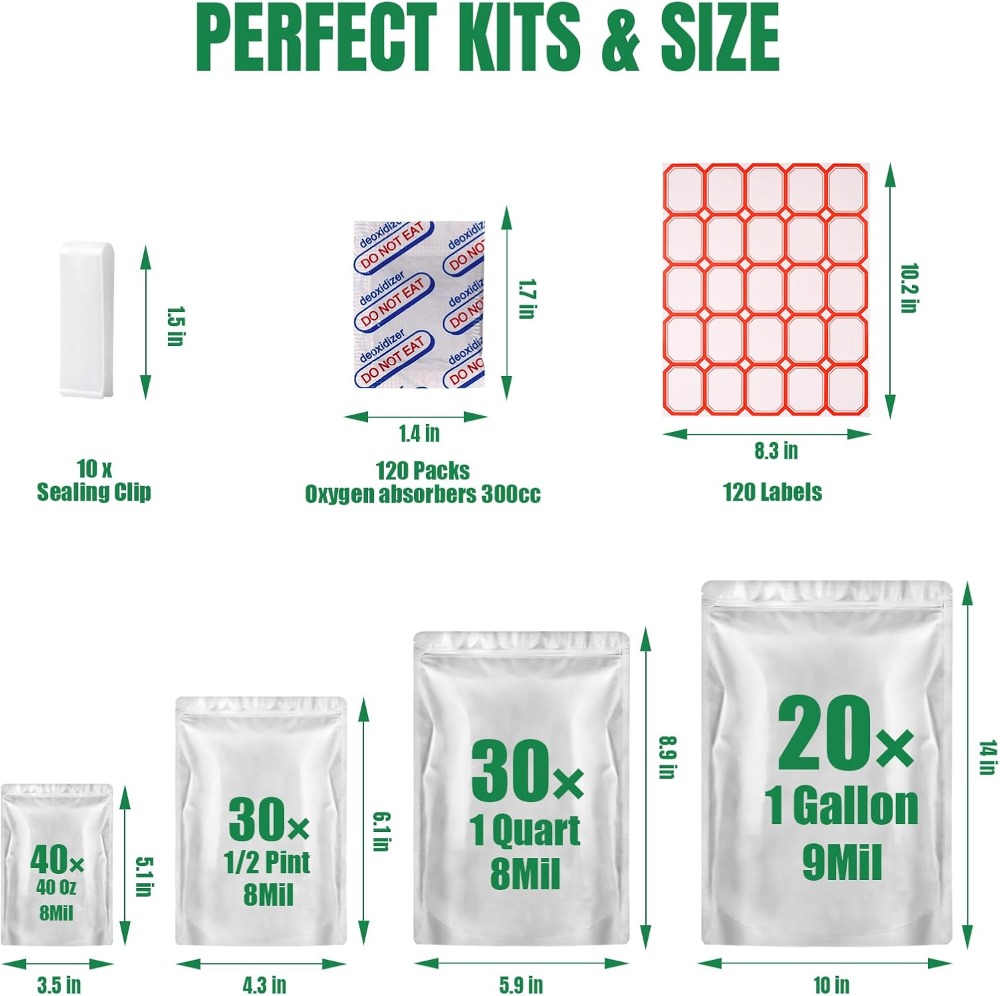 120 Mylar Bags for Food Storag - огляд і ціна Food Storage Oxygen Absorbers