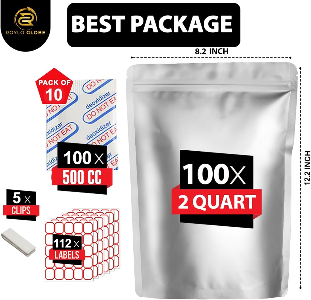 100pcs 2 Quart Mylar Bags with - огляд і ціна Food Storage Oxygen Absorbers