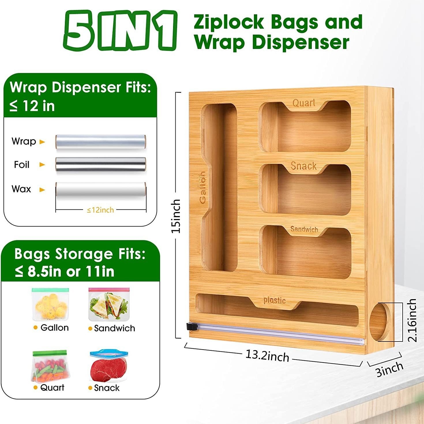 Bamboo Ziplock Food Bag Holder - огляд і ціна Food Storage Rack For Kitchen