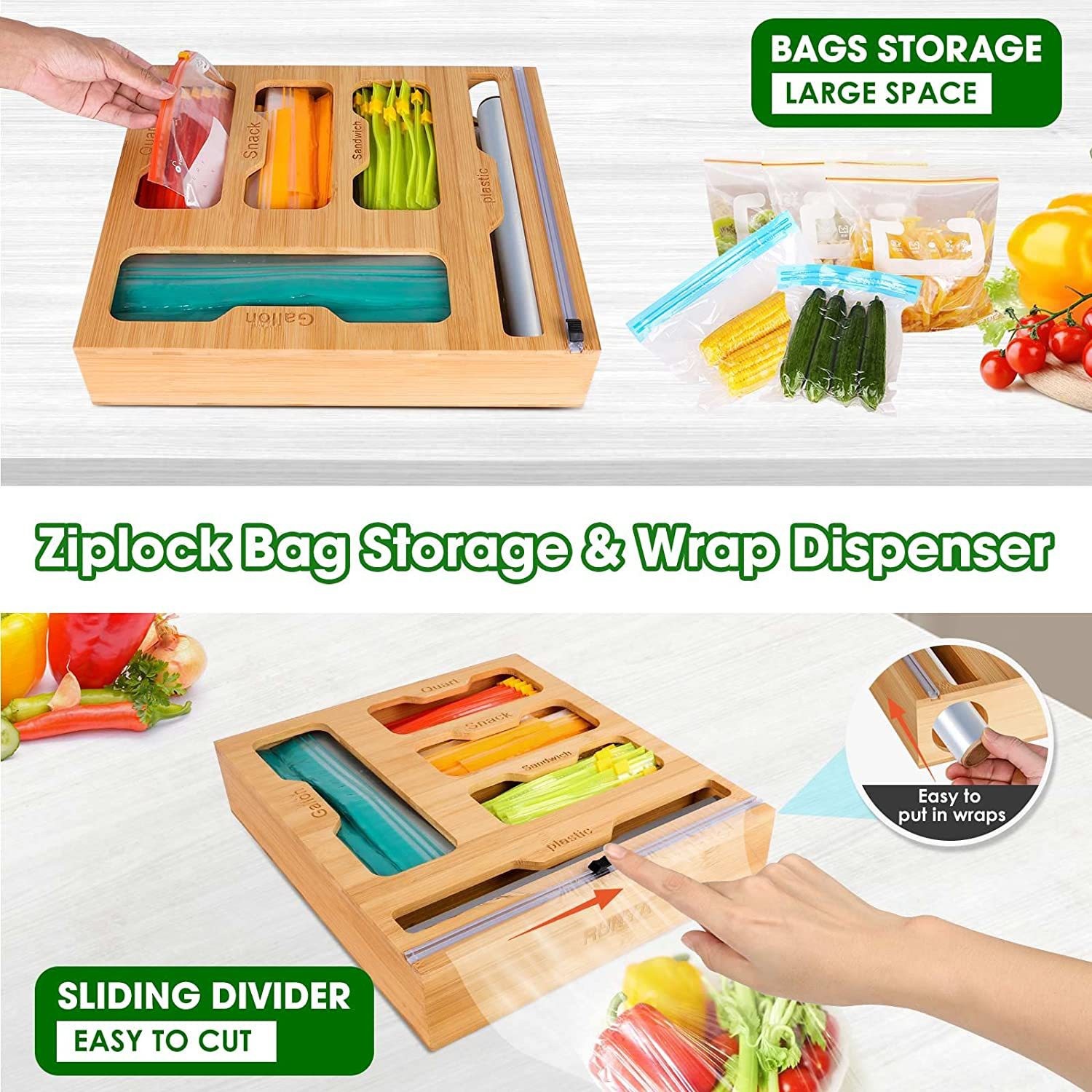 Bamboo Ziplock Food Bag Holder - огляд і ціна Food Storage Rack For Kitchen