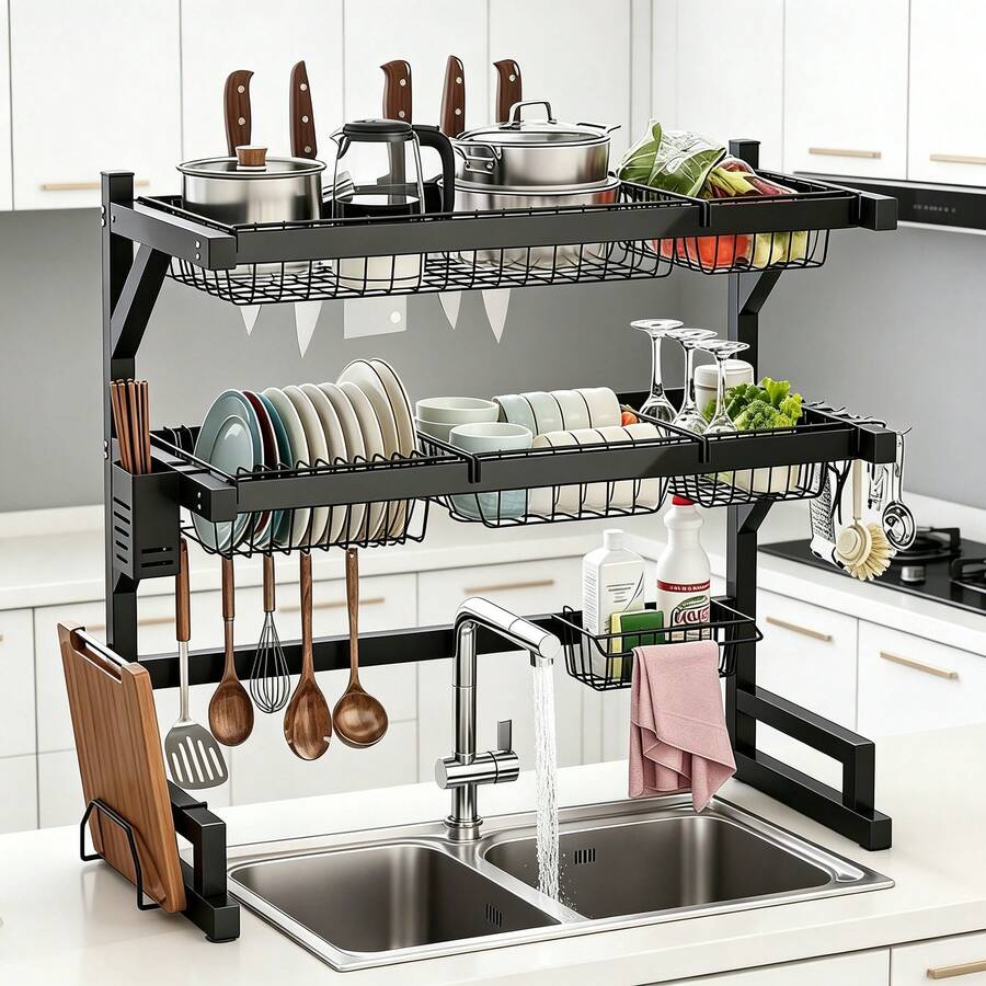 2-Tier Kitchen Over Sink Dish  - огляд і ціна Food Storage Rack For Kitchen
