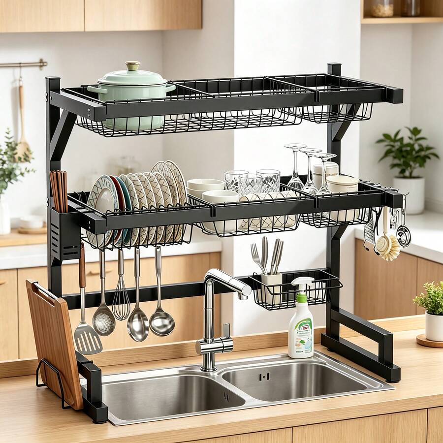 2-Tier Kitchen Over Sink Dish  - огляд і ціна Food Storage Rack For Kitchen