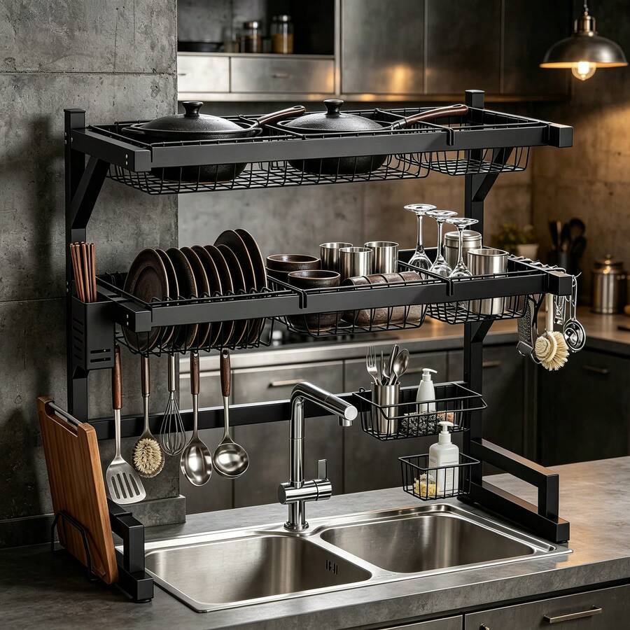 2-Tier Kitchen Over Sink Dish  - огляд і ціна Food Storage Rack For Kitchen